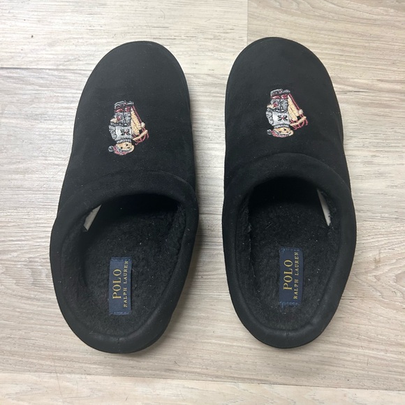 Polo Ralph Lauren Slippers Sledding Bear Black Slip On Men Sz 9 Comfort Classic - Picture 4 of 10